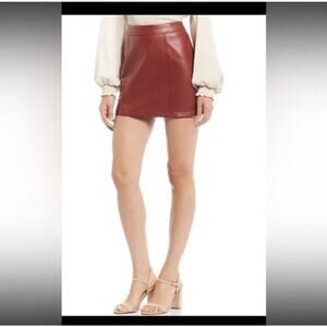 Gianni Bini Rachel Red Genuine Leather Mini Skirt Size Large